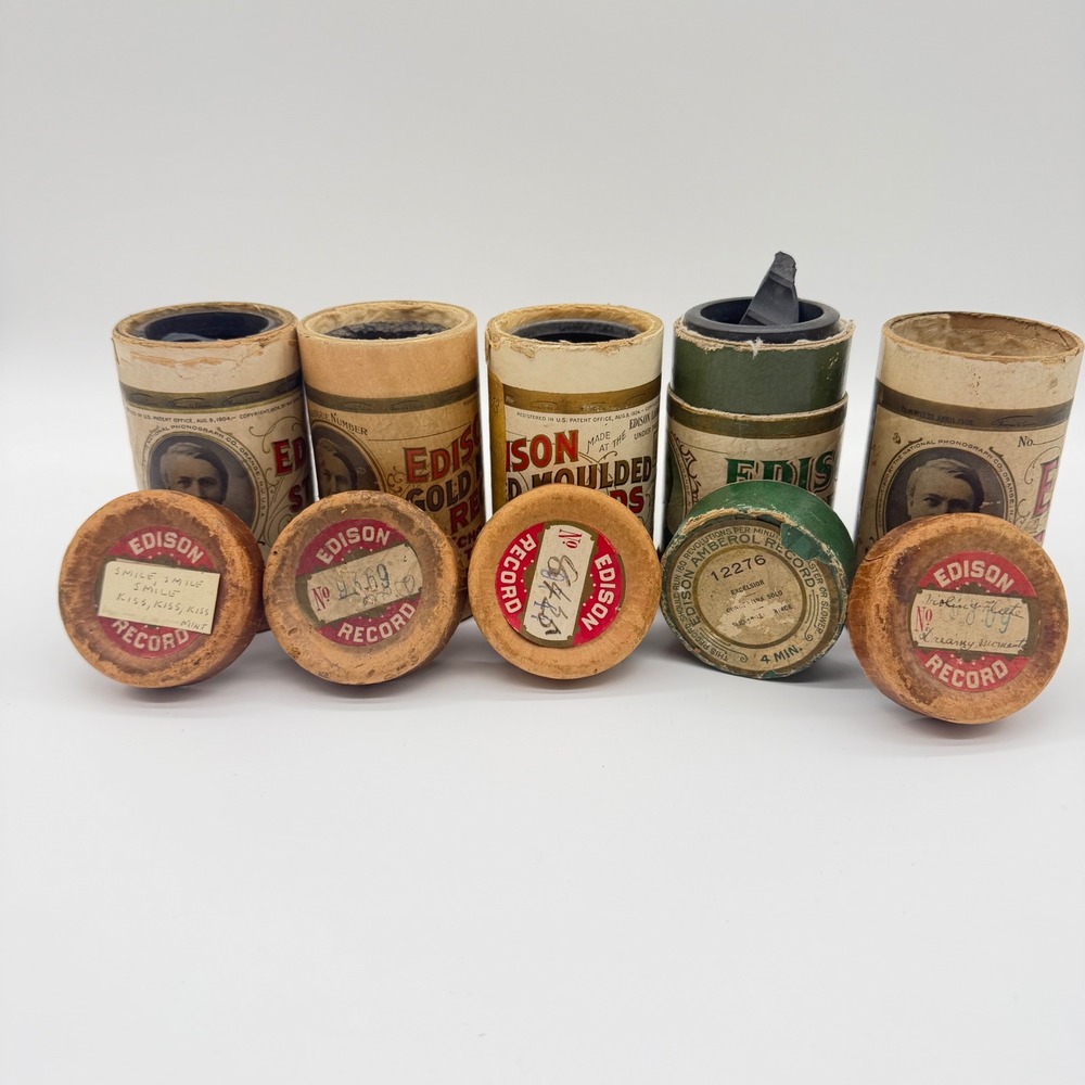 Vintage Edison Phonograph Cylinder Records Lot of 5 Gold Moulded Amberol Mixed